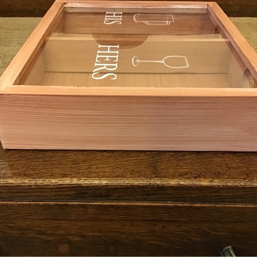 NWT His Hers Bottle Cap and Wine Cork Wooden Shadow Box